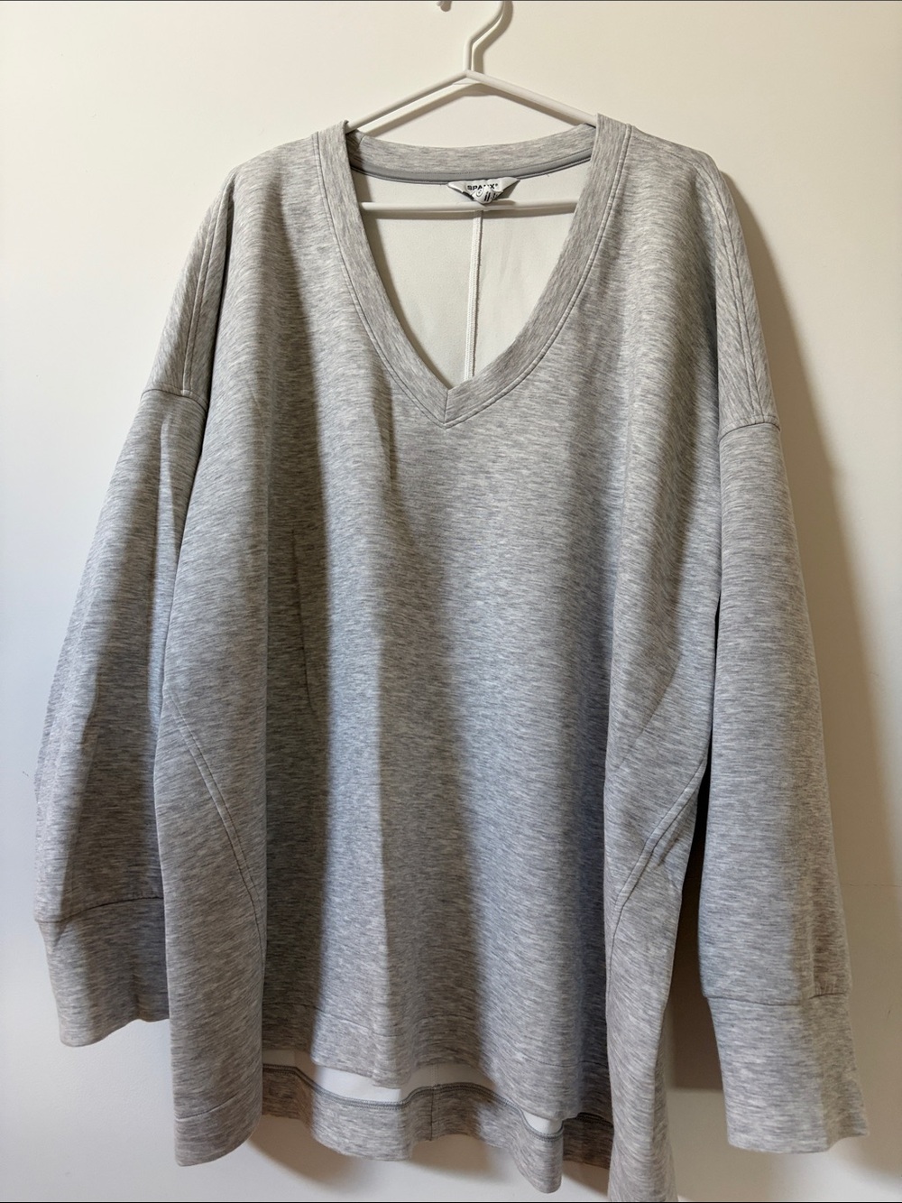 SPANX Heather Gray V-Neck Pullover Sweatshirt